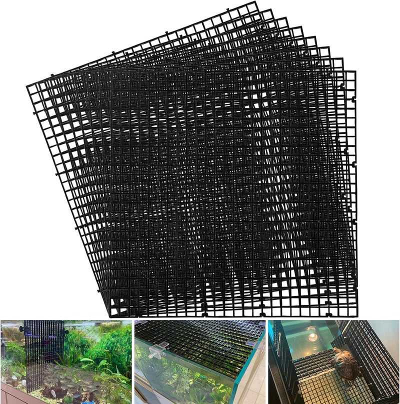 Weramics Egg Crate Plastic Aquarium Fish Tank Divider Filter Bottom Plastic Grid Fish Tank Isolation Board Egg Crate Tray((Black, 8pcs 11.8X11.8Inch with 0.35Inch Hole) - Image 1
